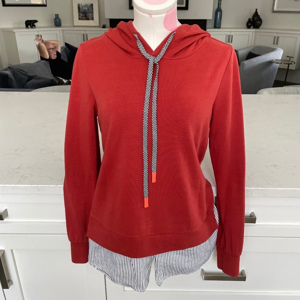 Sandwich Casual LS Cotton Hoodie w Striped Shirt Detail above Hem Rust Sz XS